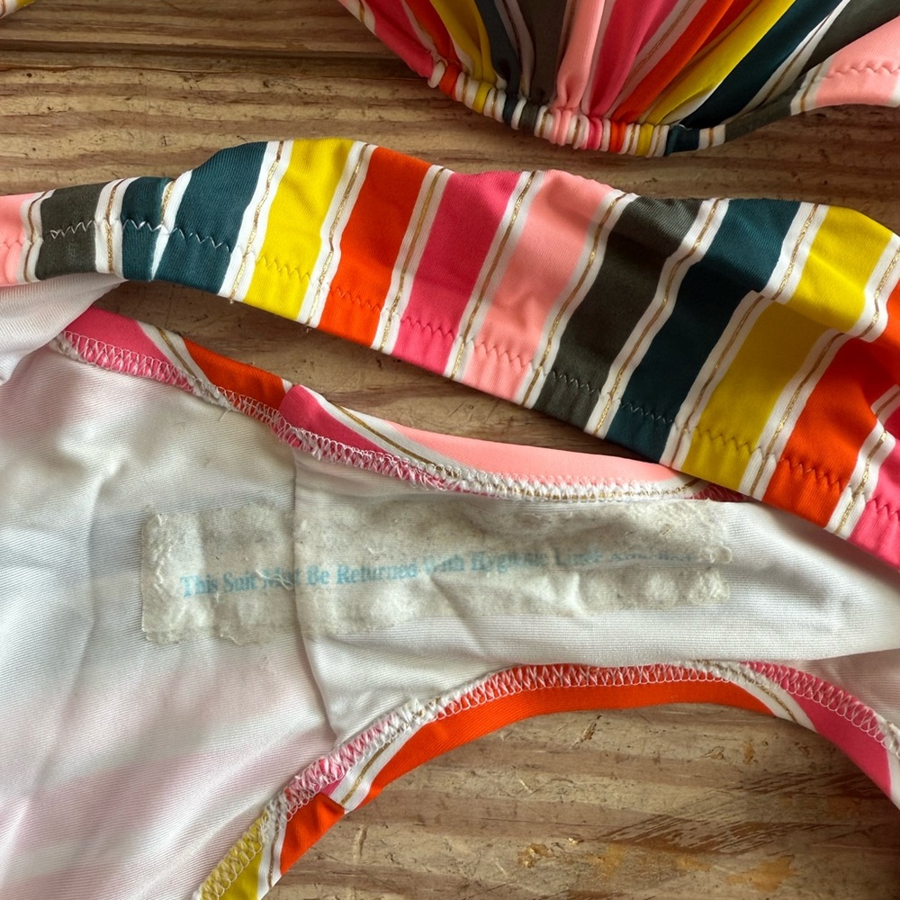 Shade & Shore Striped Multicolor Bikini Set top size 36C bottoms size L - Picture 3 of 4